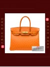 HERMES BIRKIN 30 (Pre-owned) - Tangerine orange, Ostrich leather, Ghw